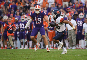 Sean Riley, shown above in SU's loss at Clemson in 2016, has averaged 29 yards per punt return this season. 